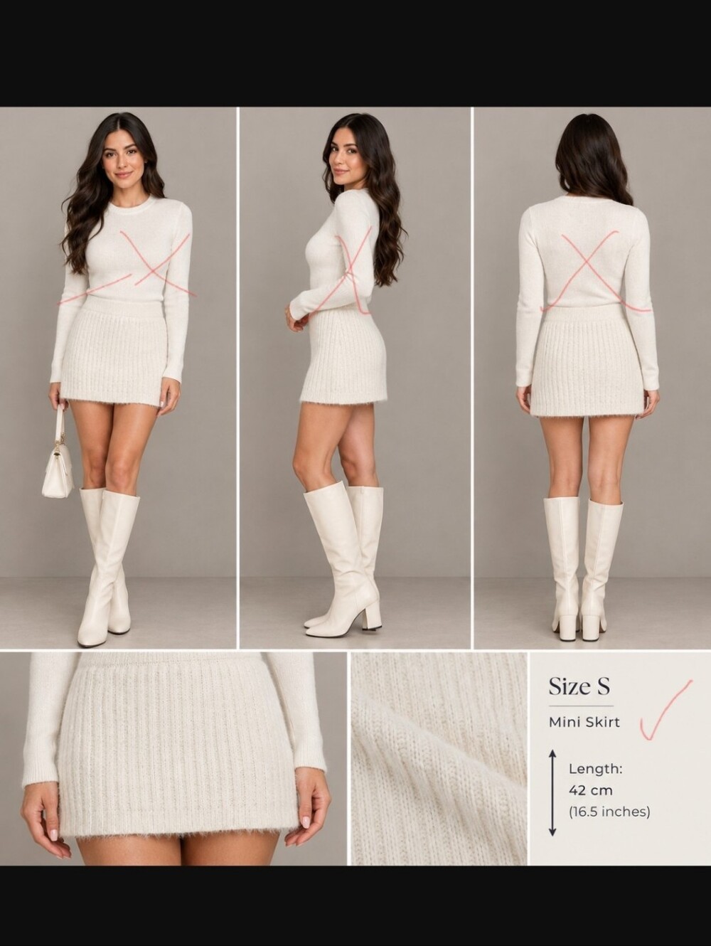 Fashion Nova Cream Ribbed Knit Mini Skirt